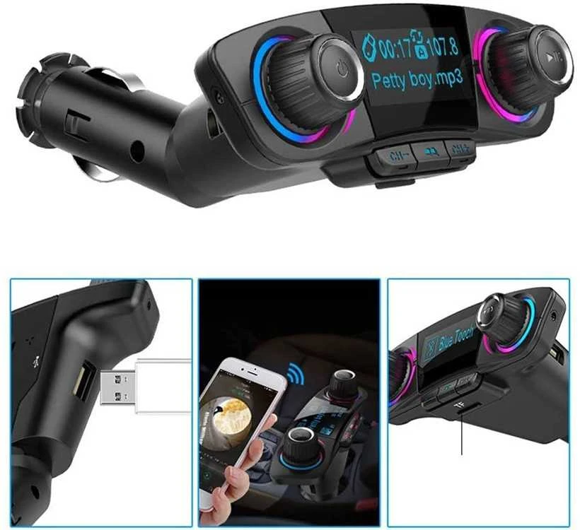 FM siųstuvas su Bluetooth USB 5.0, 8 funkcijos