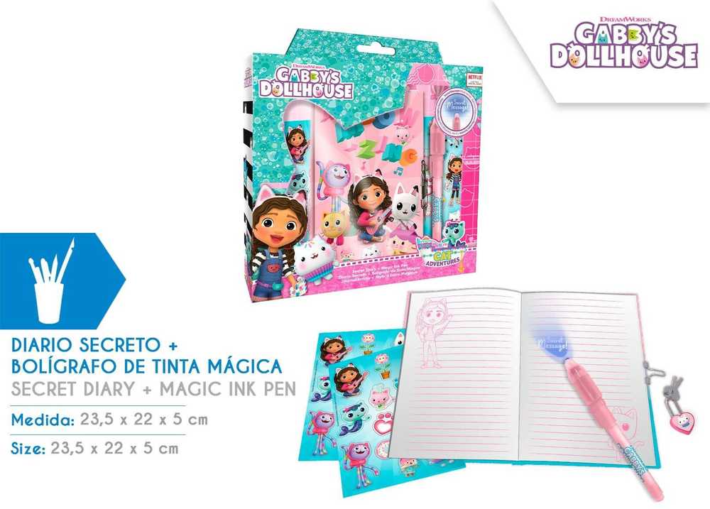 Kids Euroswan Hiszpania „Gabby's Dollhouse“ slaptas dienoraštis su „Magick Ink“ rašikliu