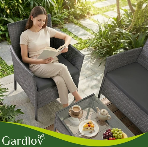Antracito spalvos rotango sodo baldai Gardlov 26907