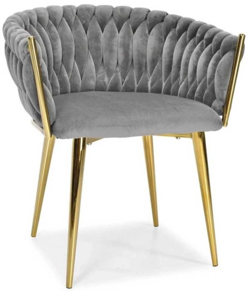 Glamour Kėdė Pilkas Velvet – Auksinėmis Kojomis, Woven Modernus Dizainas