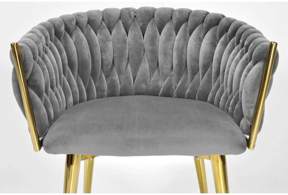 Glamour Kėdė Pilkas Velvet – Auksinėmis Kojomis, Woven Modernus Dizainas