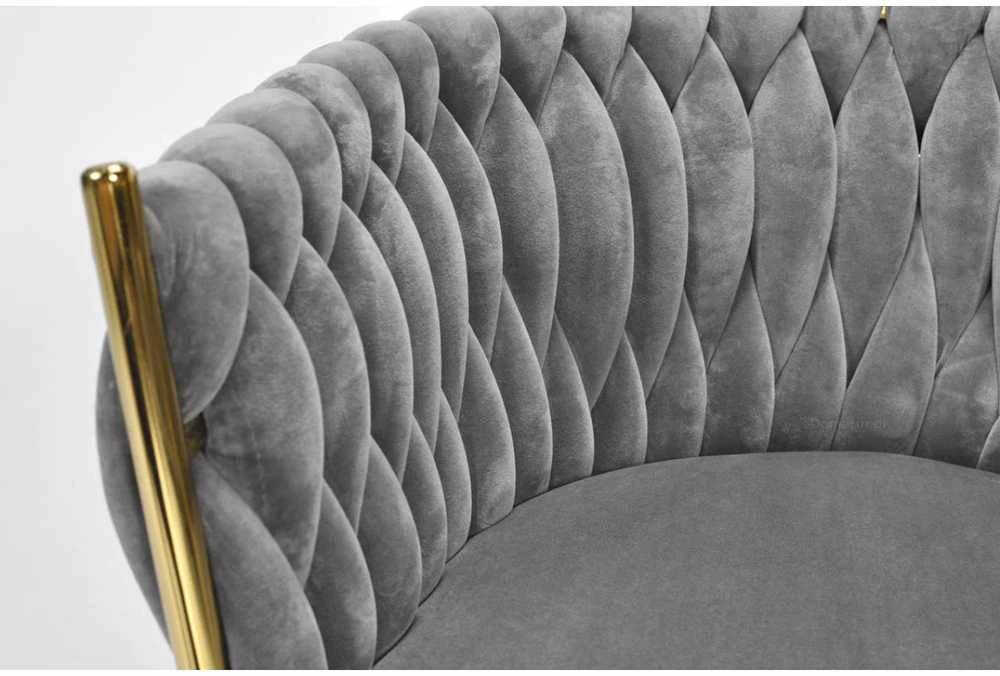 Glamour Kėdė Pilkas Velvet – Auksinėmis Kojomis, Woven Modernus Dizainas