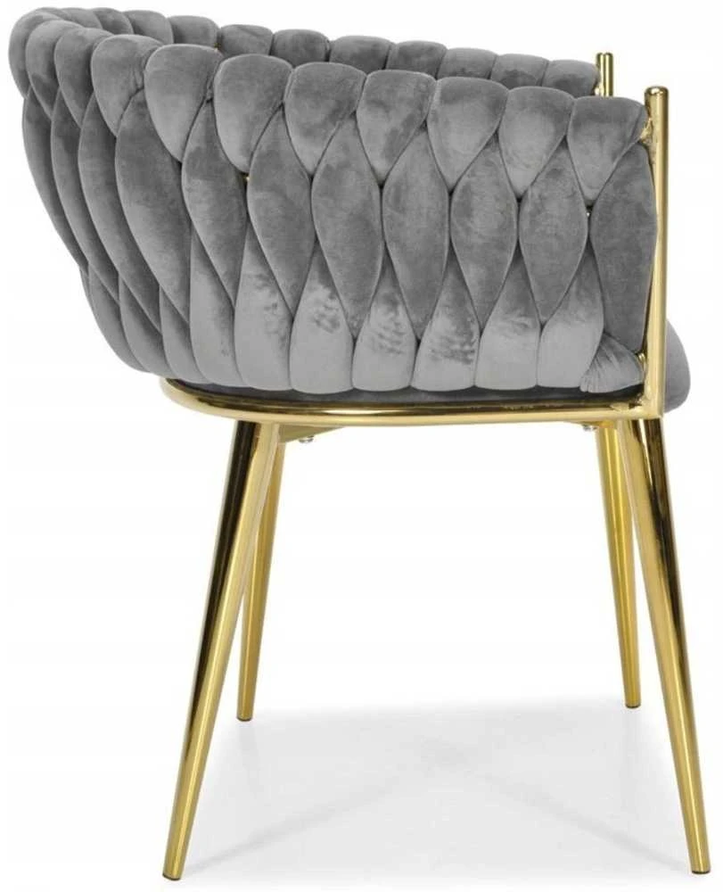 Glamour Kėdė Pilkas Velvet – Auksinėmis Kojomis, Woven Modernus Dizainas