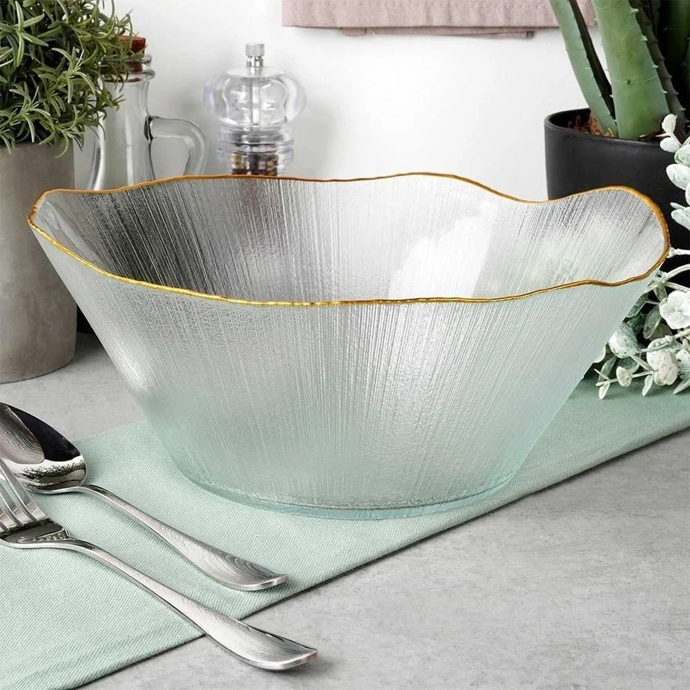 Home Styling Collection Glasschale Salatschüssel Salatschale Snackschale Obstschale Schüssel aus Glas Gold 27 cm 2,8 L