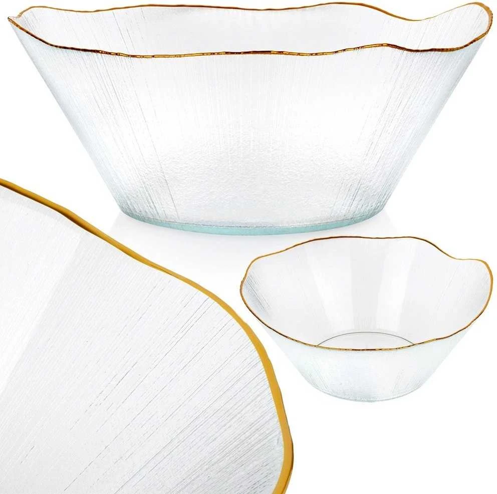 Home Styling Collection Glasschale Salatschüssel Salatschale Snackschale Obstschale Schüssel aus Glas Gold 27 cm 2,8 L