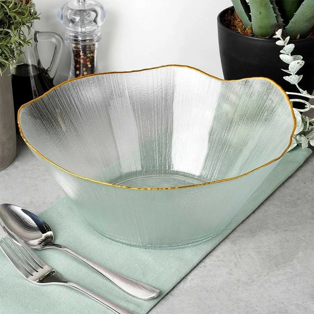 Home Styling Collection Glasschale Salatschüssel Salatschale Snackschale Obstschale Schüssel aus Glas Gold 27 cm 2,8 L