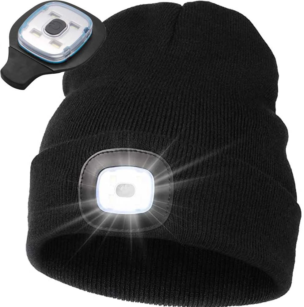 Žieminė kepurė su LED lempute, USB įkrovimas, 3 apšvietimo režimai