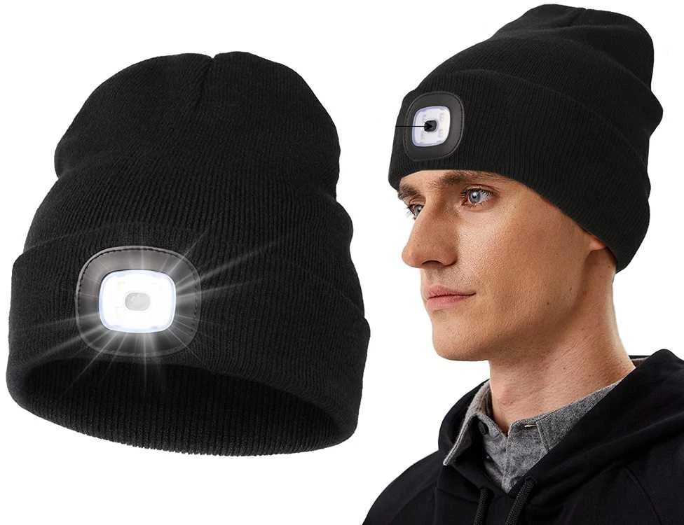 Žieminė kepurė su LED lempute, USB įkrovimas, 3 apšvietimo režimai