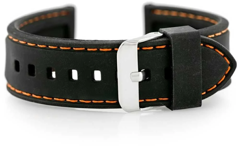 Pacific U20 rubber watch strap - juodas/oranžinis 26mm