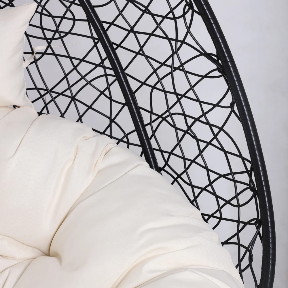 Hanging Cocoon Chair - Juodas su Bežiniu Pagalviu
