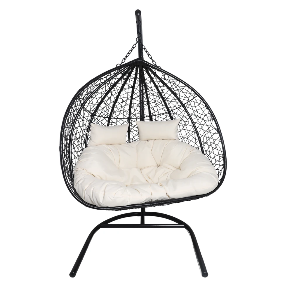 Hanging Cocoon Chair - Juodas su Bežiniu Pagalviu