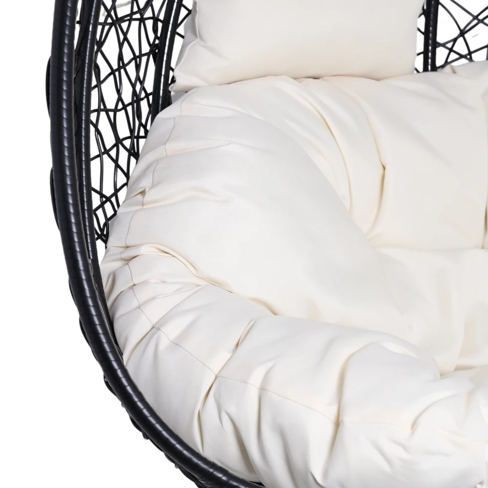 Hanging Cocoon Chair - Juodas su Bežiniu Pagalviu