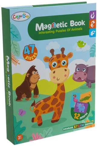 Iso Trade Montessori magnetinė dėlionė vaikams - Afrikos gyvūnai, 47 magnetai, 6 kortelės