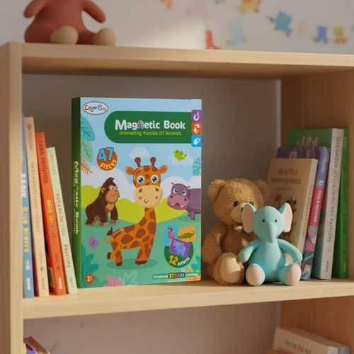 Iso Trade Montessori magnetinė dėlionė vaikams - Afrikos gyvūnai, 47 magnetai, 6 kortelės