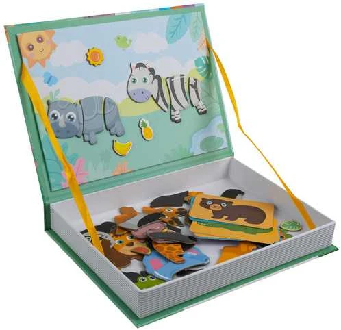 Iso Trade Montessori magnetinė dėlionė vaikams - Afrikos gyvūnai, 47 magnetai, 6 kortelės