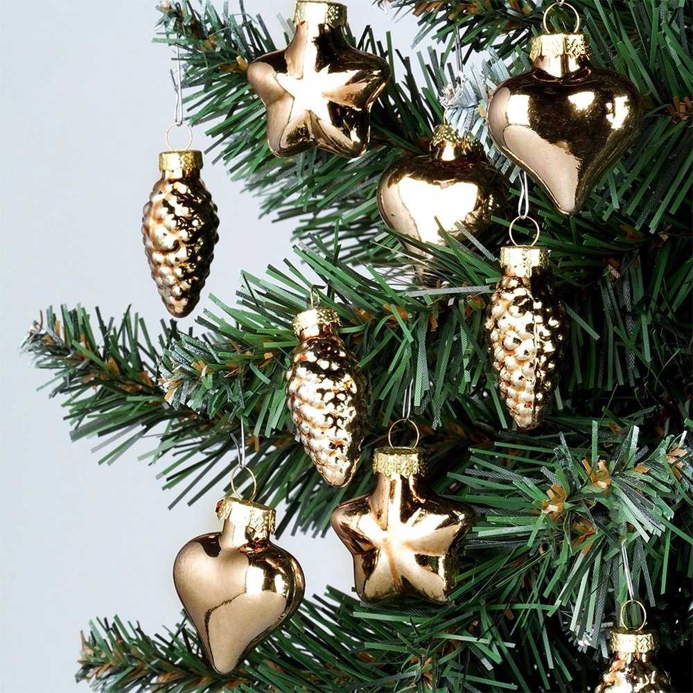 Skrzynkazdrewna Home Styling Collection Kalėdų dekoracijos Stiklinės ornamentai 12 vnt. Auksinės spalvos