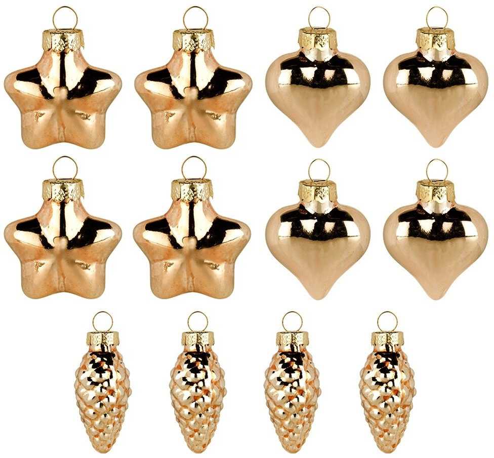 Skrzynkazdrewna Home Styling Collection Kalėdų dekoracijos Stiklinės ornamentai 12 vnt. Auksinės spalvos