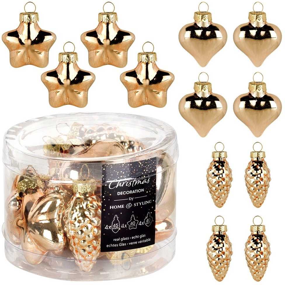Skrzynkazdrewna Home Styling Collection Kalėdų dekoracijos Stiklinės ornamentai 12 vnt. Auksinės spalvos