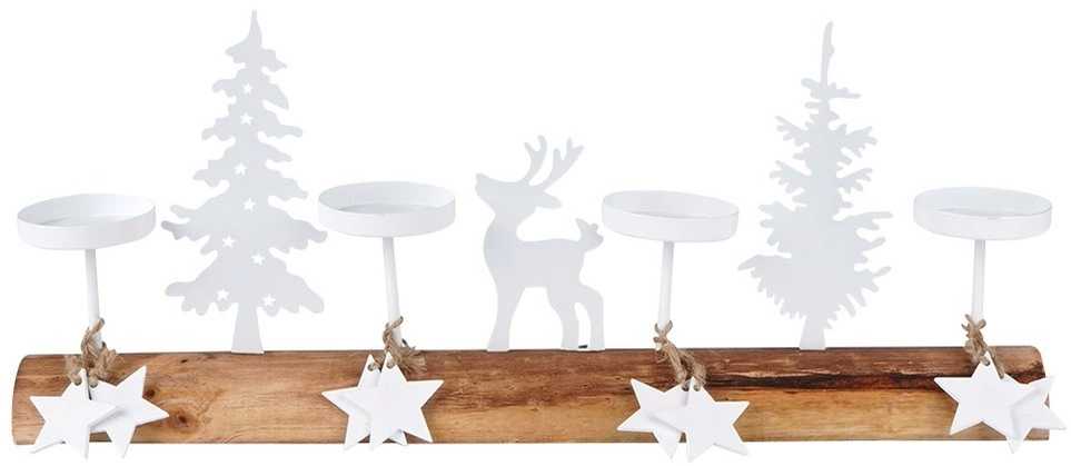 Home Styling Collection Žvakidė medinė balta 4 žvakėms 40x6x16,5 cm