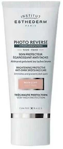 Institut Esthederm Photo Reverse Light rusvai gelsvas apsauginis kremas nuo tamsių dėmių didelė apsauga nuo saulės 50ml