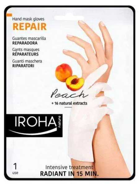 Kaukė rankoms Iroha Regenerating Peach Hand & Nail Gloves su persikais, 1 pora pirštinių