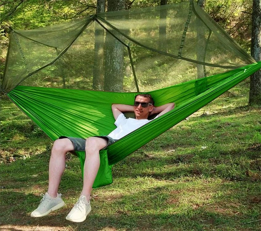 Hamakas su tinkleliu nuo uodų, poliesteris, 250x140 cm, 150 kg