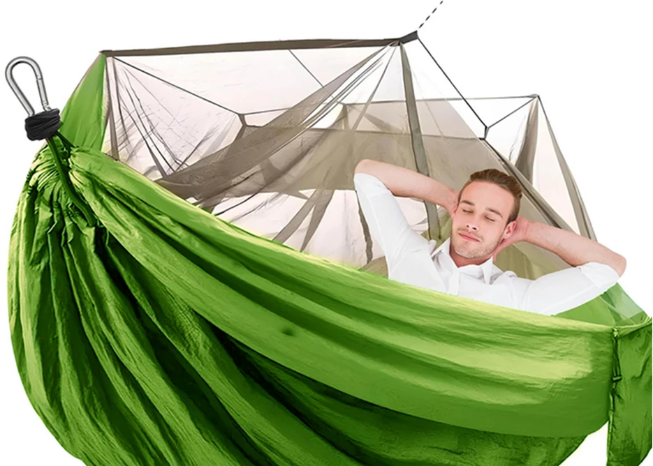 Hamakas su tinkleliu nuo uodų, poliesteris, 250x140 cm, 150 kg