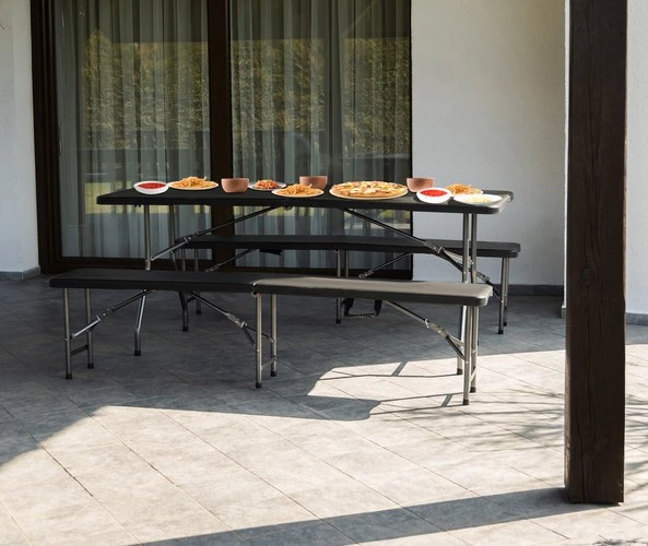 Gardlov Folding garden table 180cm + 2 benches - juodas