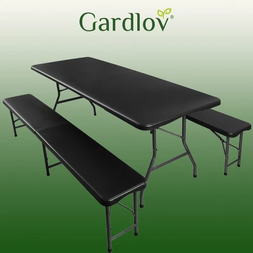 Gardlov Folding garden table 180cm + 2 benches - juodas