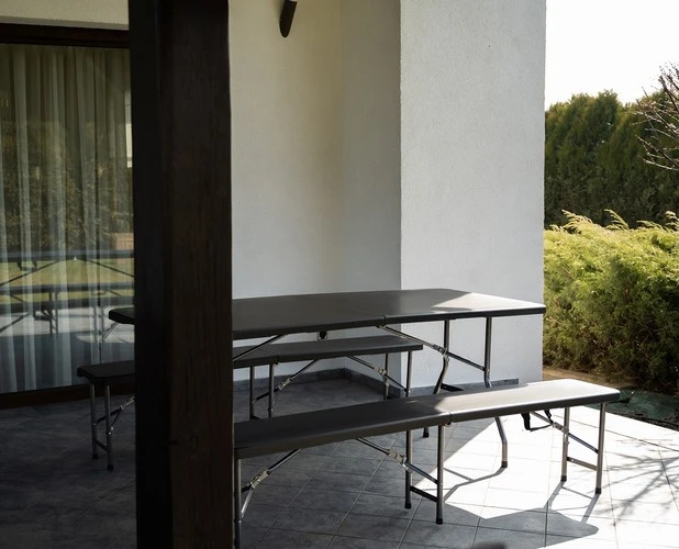 Gardlov Folding garden table 180cm + 2 benches - juodas