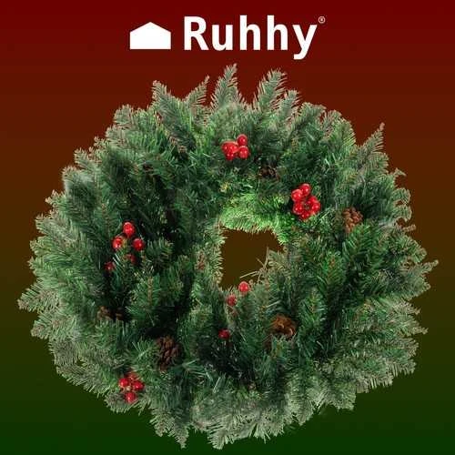Ruhhy Kalėdinis vainikas durims Dekoratyvinis ornamentas Ornamentas 60cm Tankus XXL