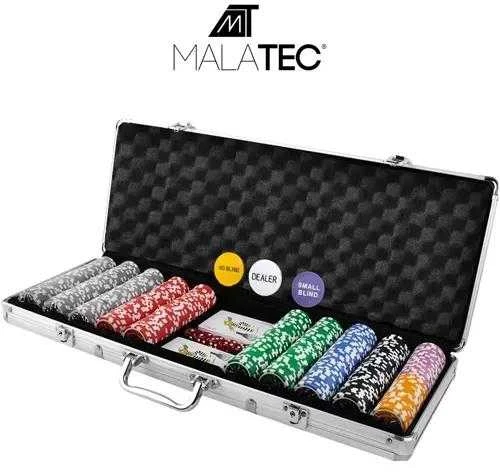 Pokerio žetonų rinkinys lagaminėlyje Malatec, 500 žetonų.
