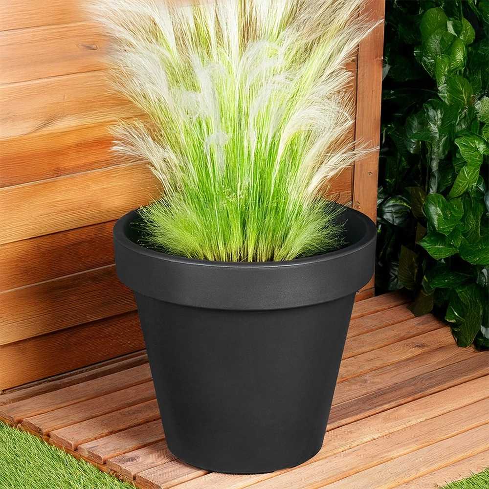 Mondex Juodas apvalus plastikinis gėlių vazonas 39 cm - Sodo vazonas