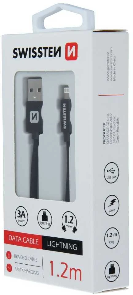 Kabelis / paskendimas USB / Lightning 1,2 M Swissten - juoda