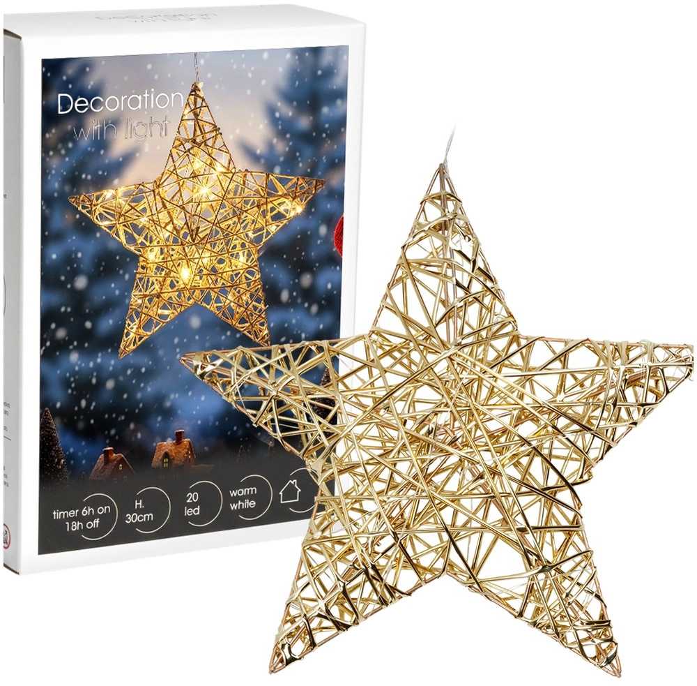 Kalėdų dekoracija Žibintas Auksinis 30 cm - 20 LED