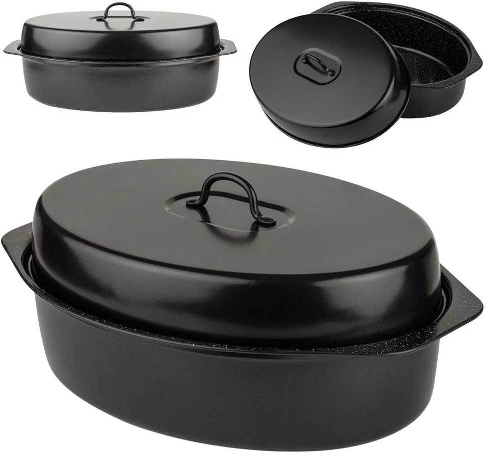 Nava Kepimo indas granitinė su dangčiu ovali NATURE 6,5 l, 42x29x17 cm
