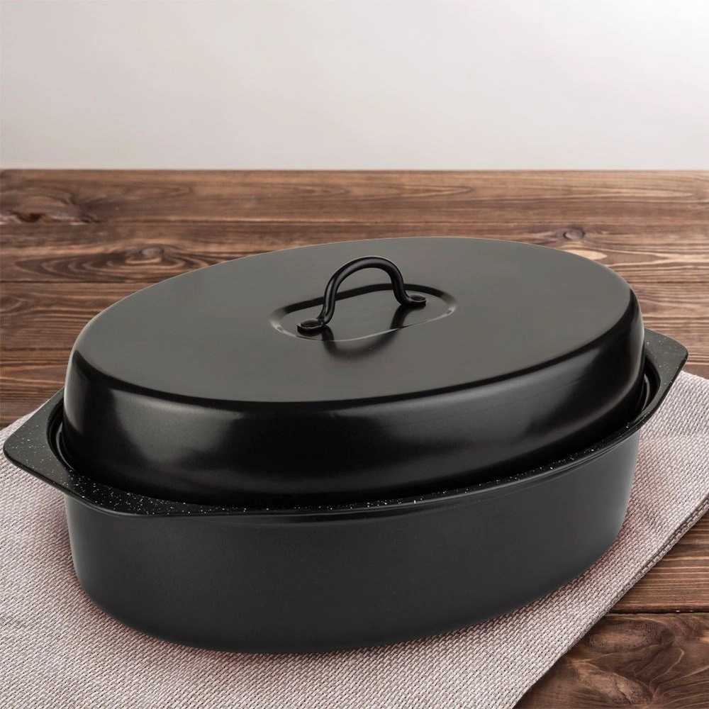 Nava Kepimo indas granitinė su dangčiu ovali NATURE 6,5 l, 42x29x17 cm