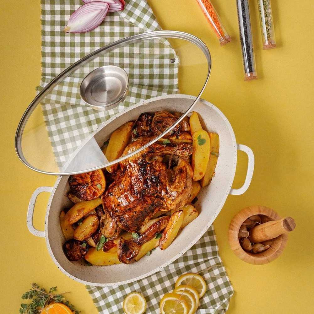 Nava Kepimo indas granitinė su dangčiu ovali TERRESTRIAL 8 l, 39,5x26,5 cm