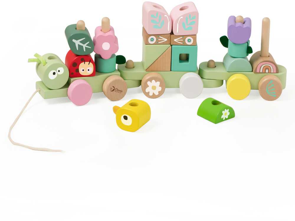Classic World medinė Montessori Gąsienicos traukinys su 27 detalėmis