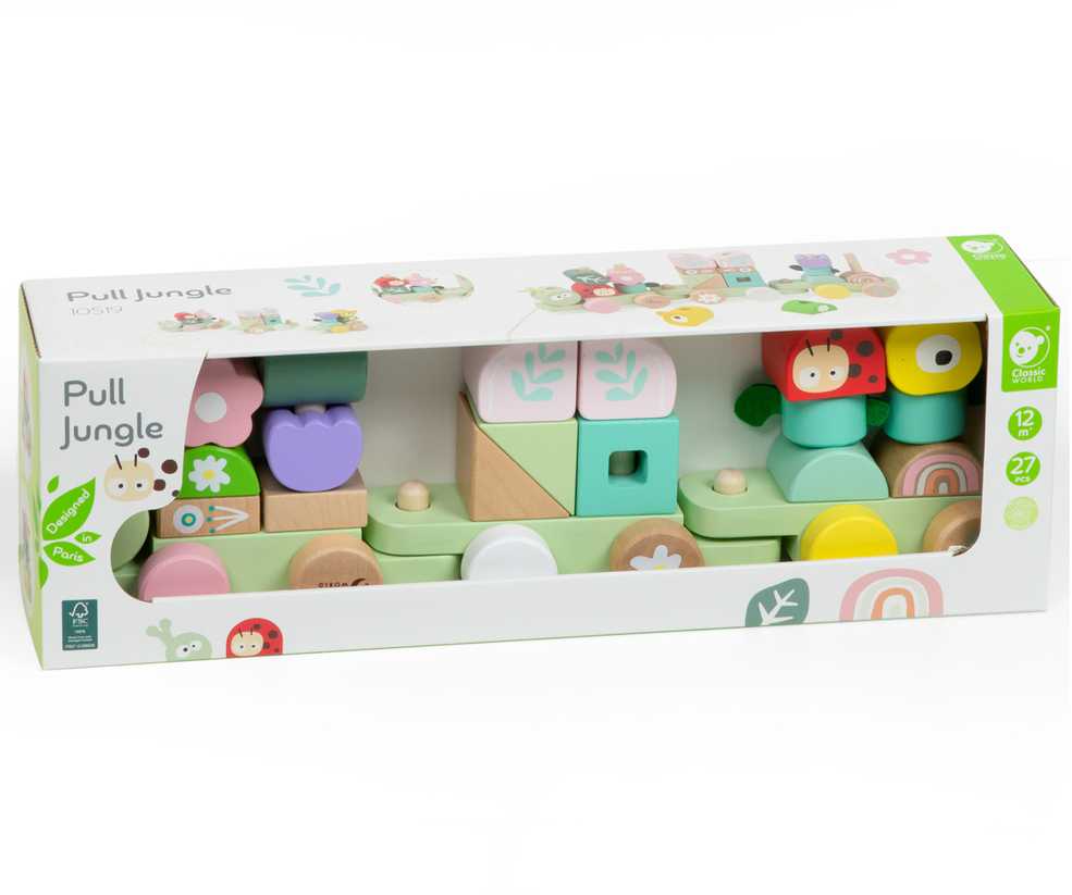 Classic World medinė Montessori Gąsienicos traukinys su 27 detalėmis