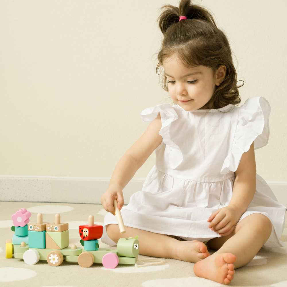 Classic World medinė Montessori Gąsienicos traukinys su 27 detalėmis