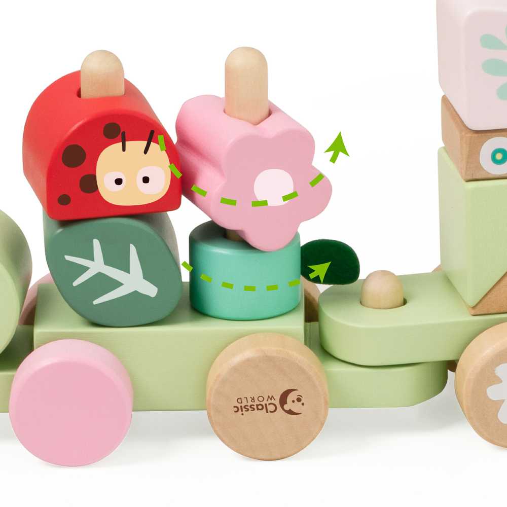 Classic World medinė Montessori Gąsienicos traukinys su 27 detalėmis