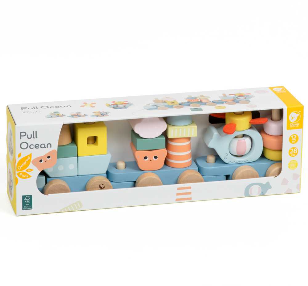 Classic World Montessori Žaislas - Ocean Kolejka, Medinė, Pastelinės Spalvos