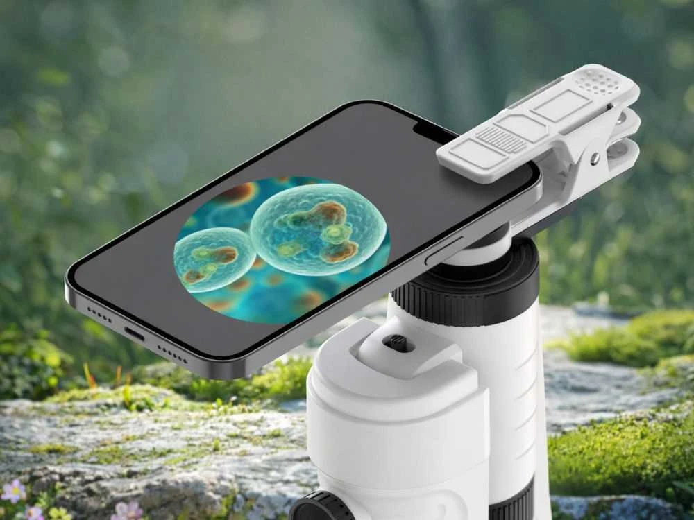 Kompaktiškas mikroskopas lupa mobiliam telefonui, 200x didinimas