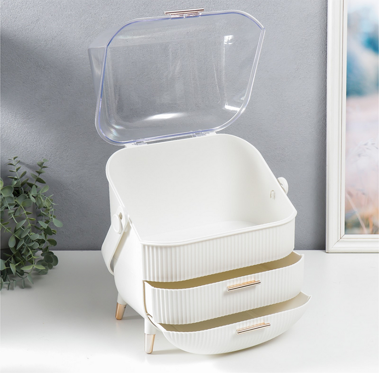 Kosmetikos dėklas su šoninėmis rankenomis ir stalčiais, 37 cm