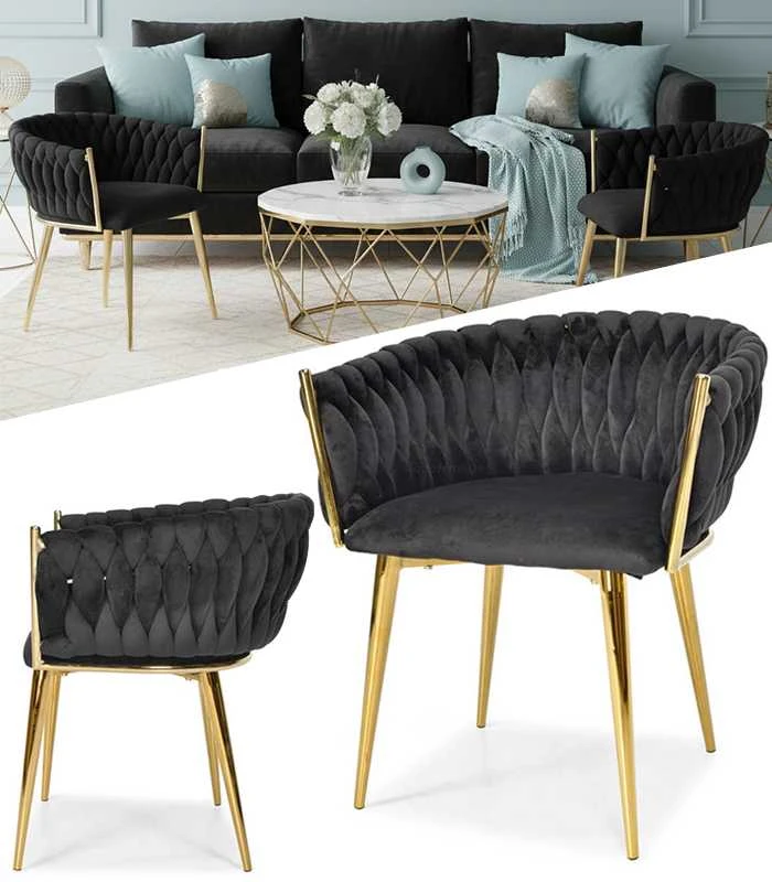 GLAMOUR Veliūrinė kėdė - Golden Legs Modern Juodas Hedo sp. su o.o.