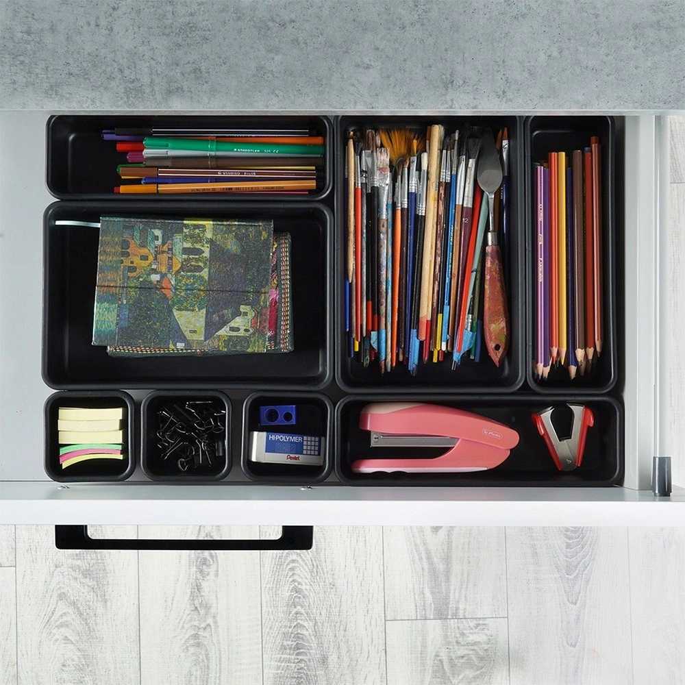 Storage Solutions Vilde Rašomojo stalo stalčių organizatorius juodas modulinis 8 vnt.