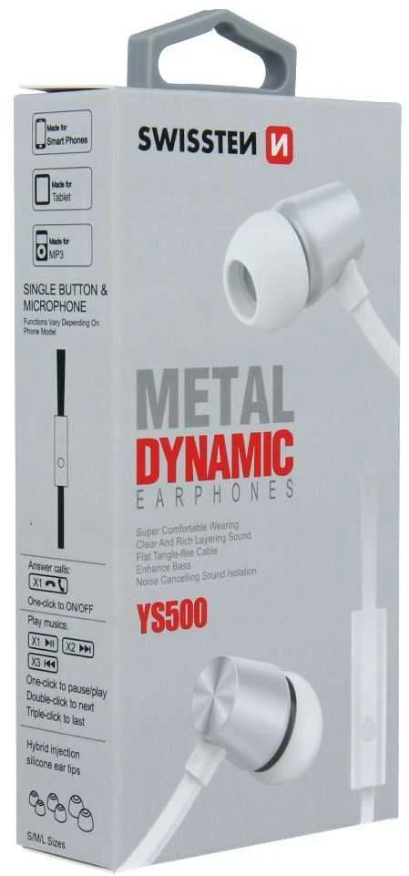 Laidinės ausinės „Swissten Dynamic YS500“ - sidabras/balta