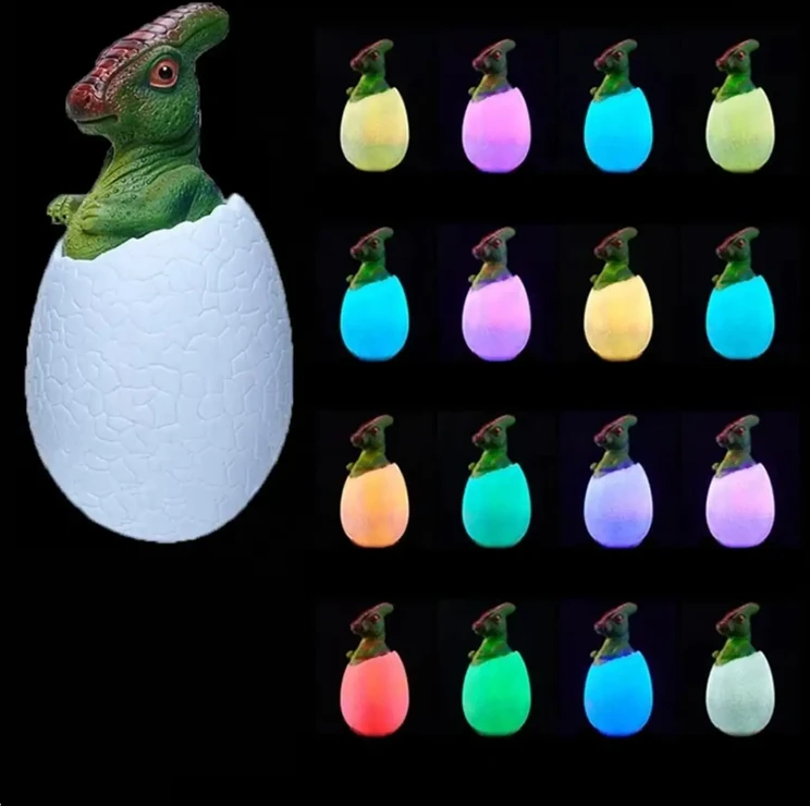 Naktinė lempa dinozauras, RGB LED, su medine pagrindu