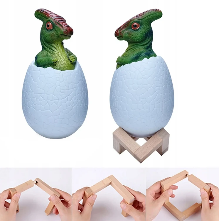 Naktinė lempa dinozauras, RGB LED, su medine pagrindu